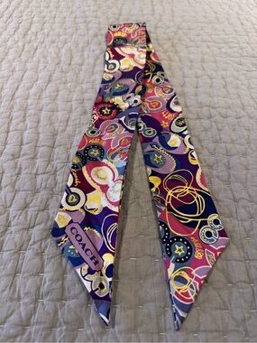 Coach Y2K 100% Silk Twilly Scarf in Purple, Pink & Gold